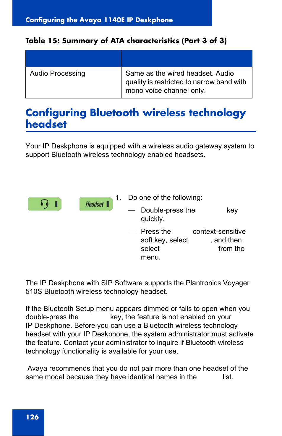 Configuring bluetooth wireless technology headset | Avaya 1140E IP User Manual | Page 126 / 418