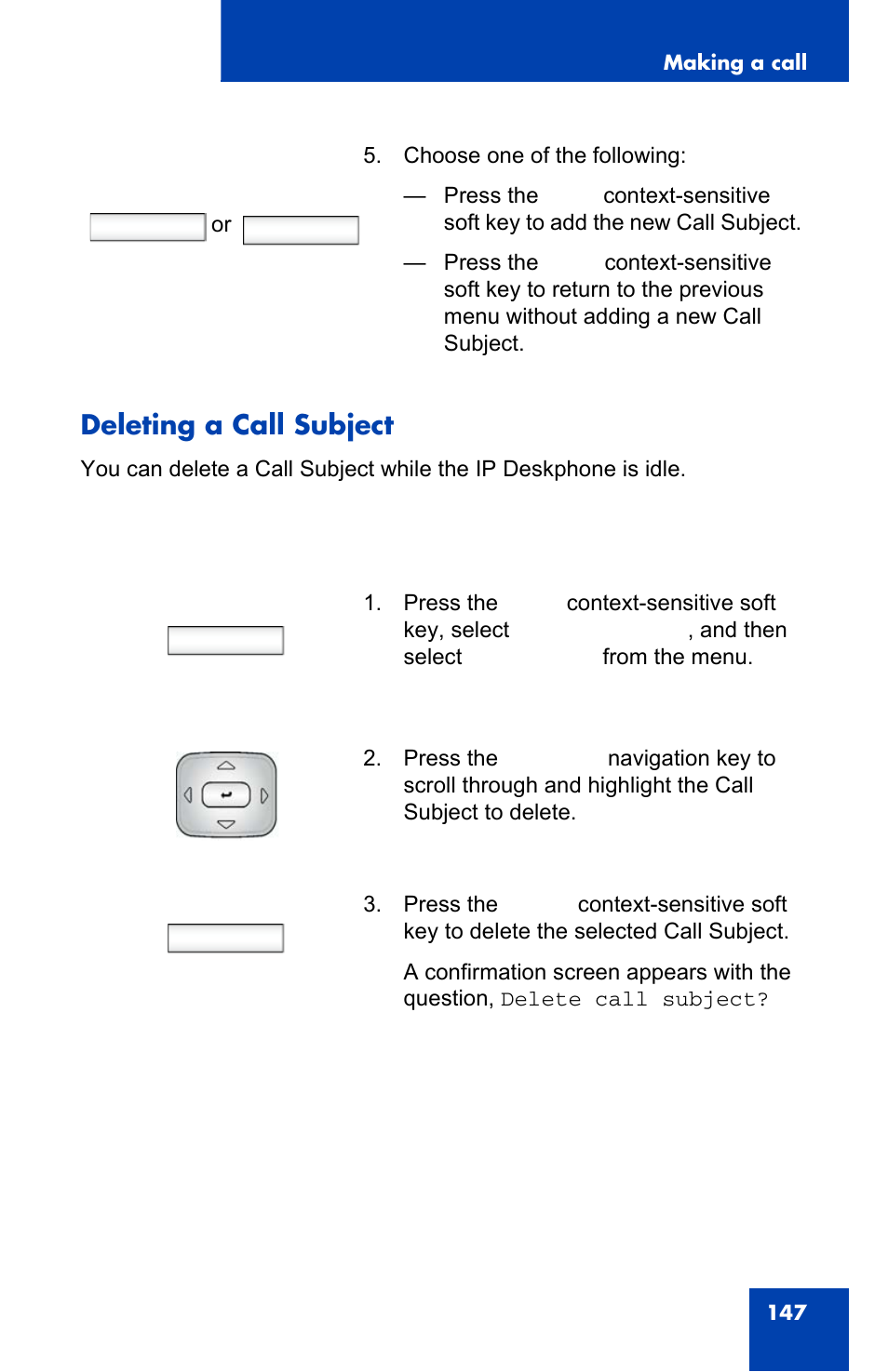 Deleting a call subject, Prefs, Delete | Save back | Avaya 1140E IP User Manual | Page 147 / 418