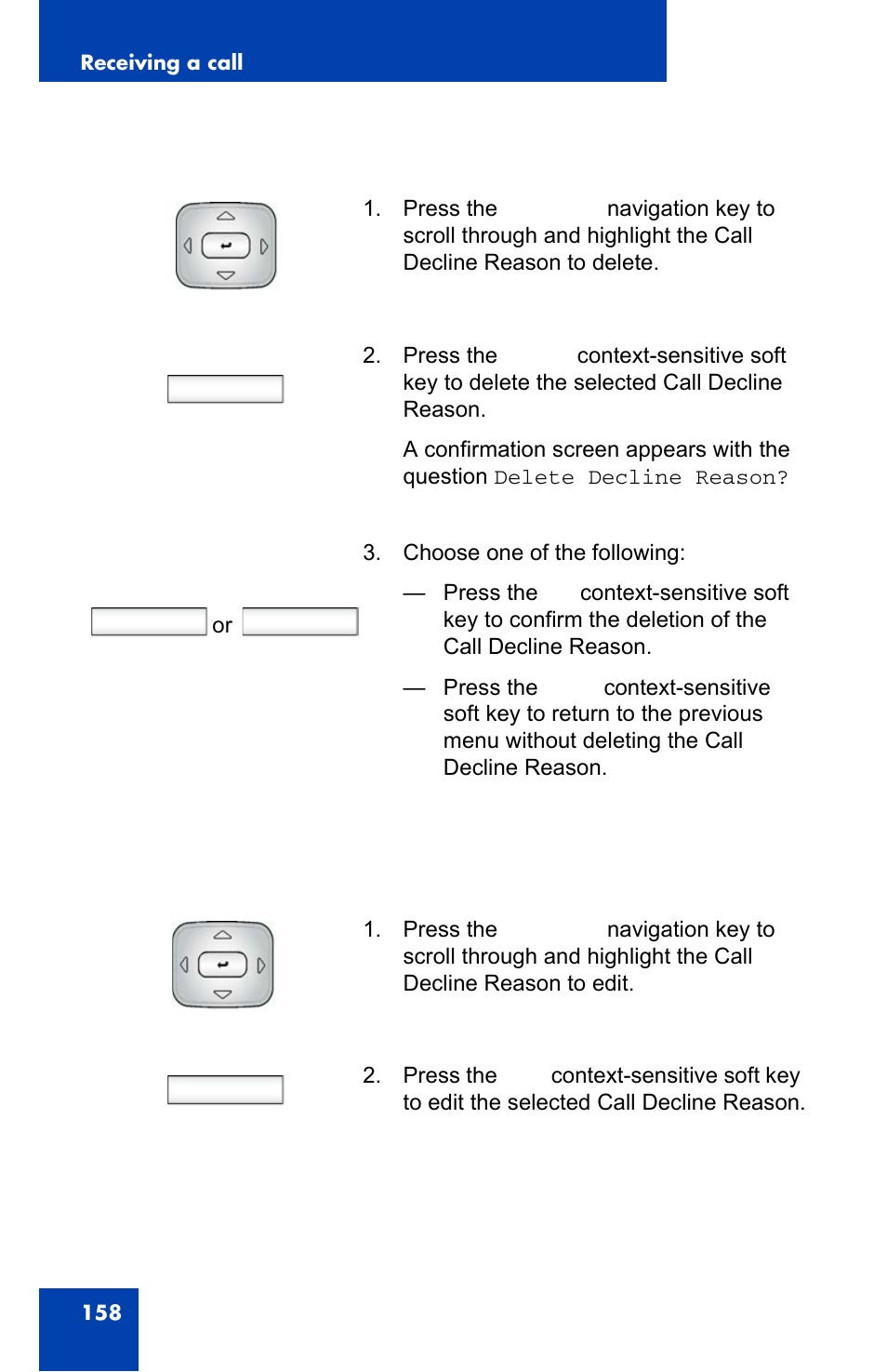 Delete, Edit, Ok back | Avaya 1140E IP User Manual | Page 158 / 418