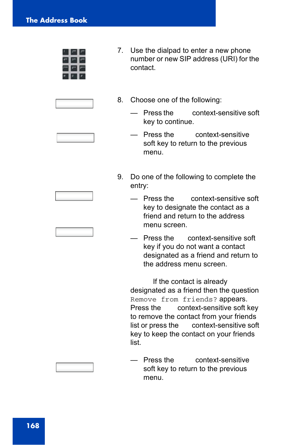 Next back, Yes no back | Avaya 1140E IP User Manual | Page 168 / 418