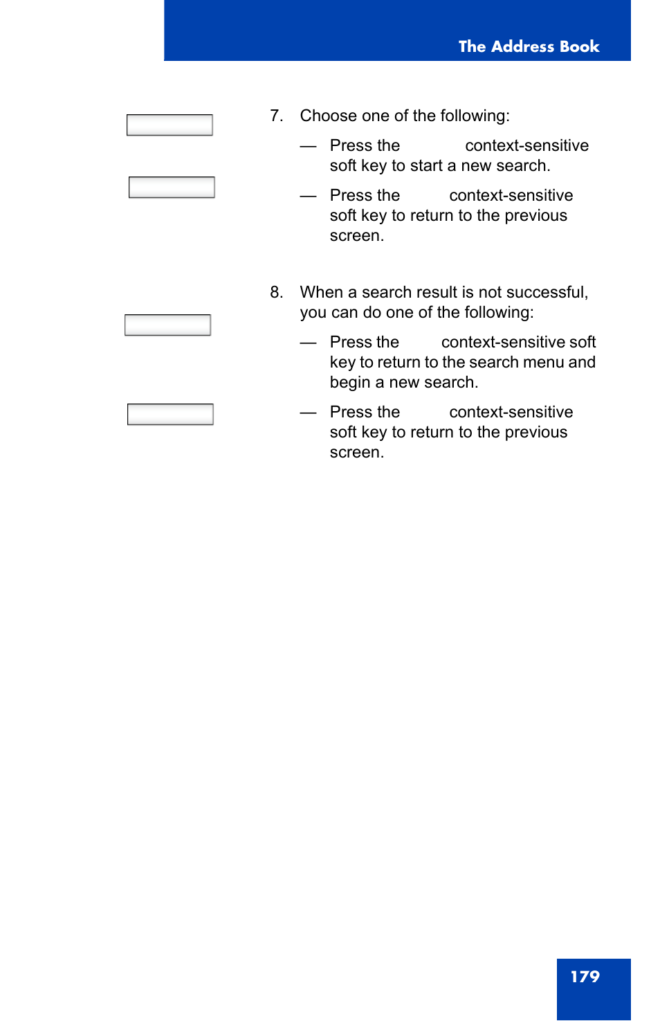 Search back, New back | Avaya 1140E IP User Manual | Page 179 / 418