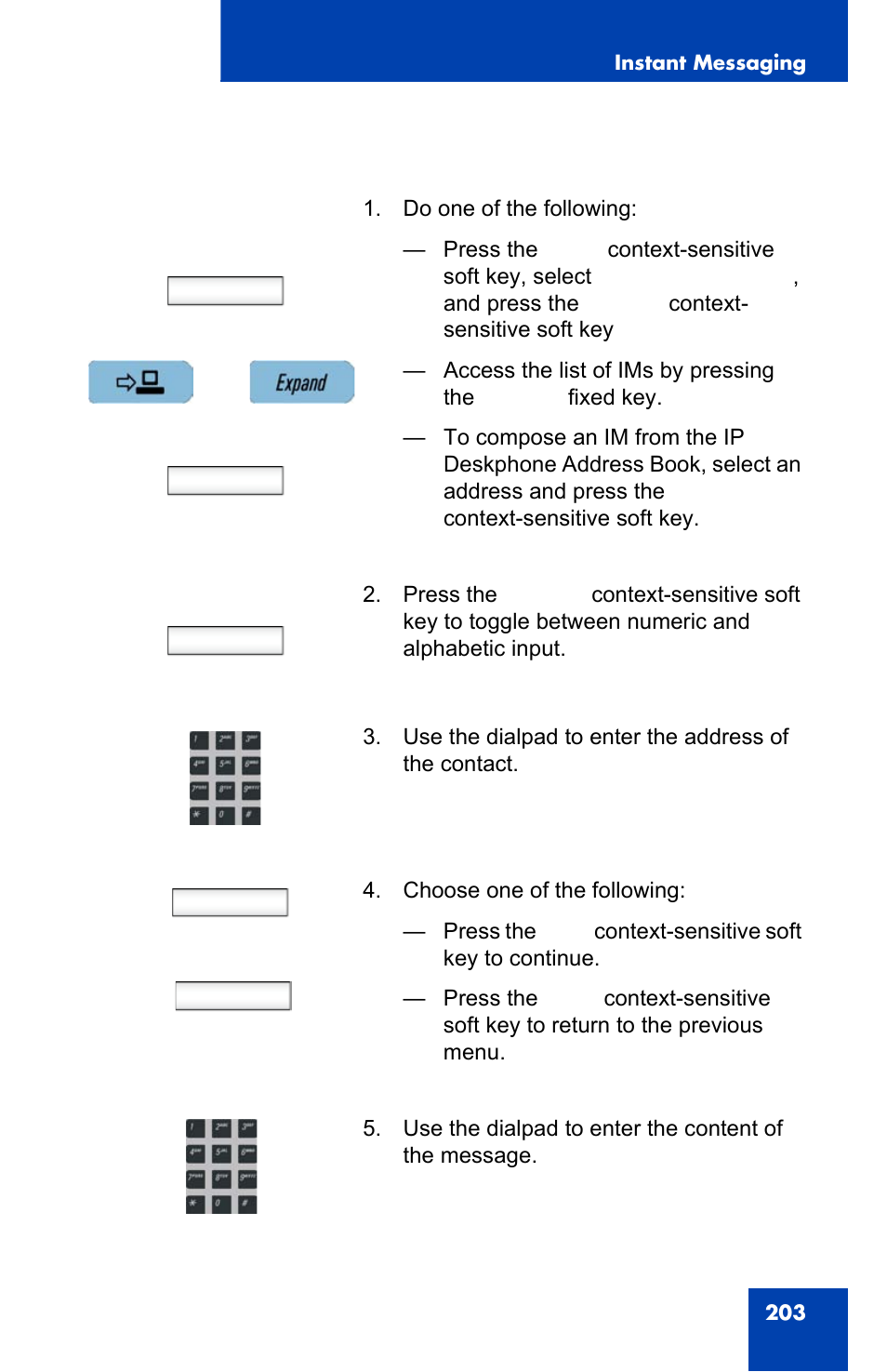 Msgs send im, Next back | Avaya 1140E IP User Manual | Page 203 / 418