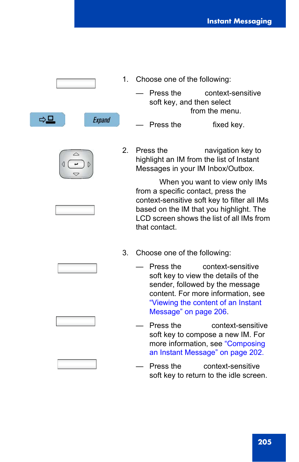 Msgs, User, View new im back | Avaya 1140E IP User Manual | Page 205 / 418