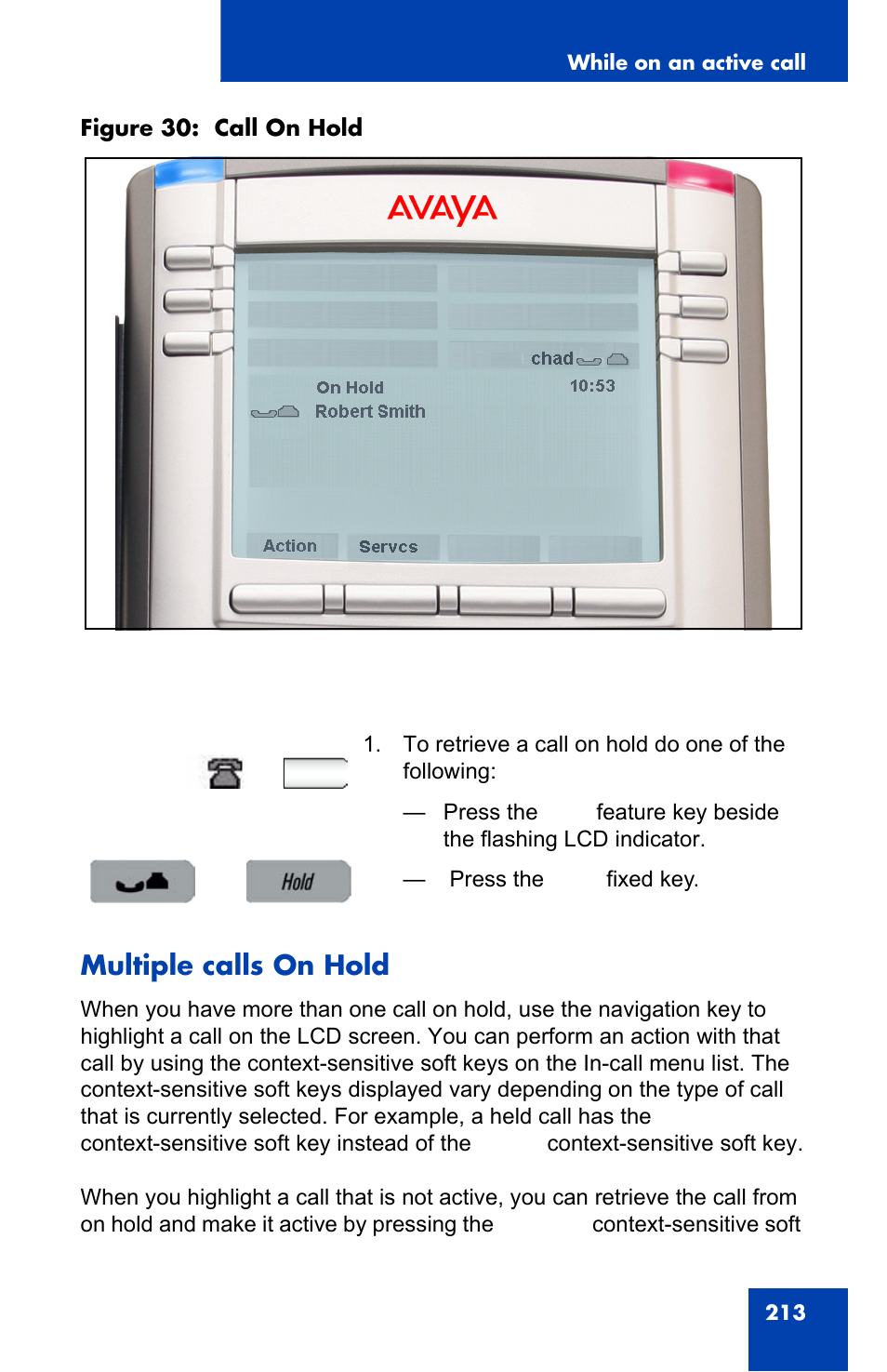 Multiple calls on hold, Chad | Avaya 1140E IP User Manual | Page 213 / 418