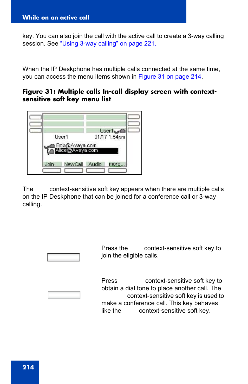 Join, Newcall | Avaya 1140E IP User Manual | Page 214 / 418