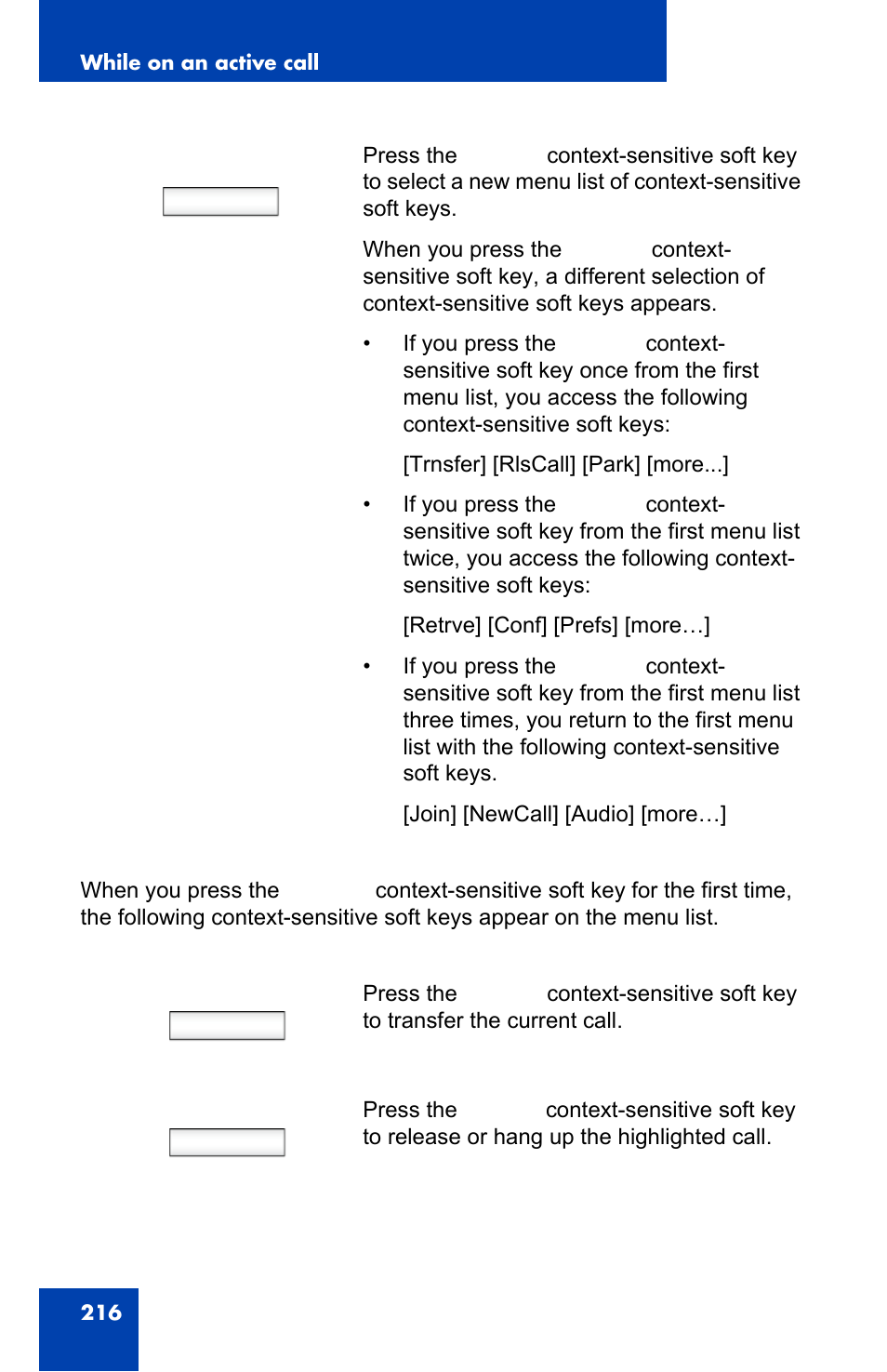 More, Trnsfer, Rlscall | Avaya 1140E IP User Manual | Page 216 / 418