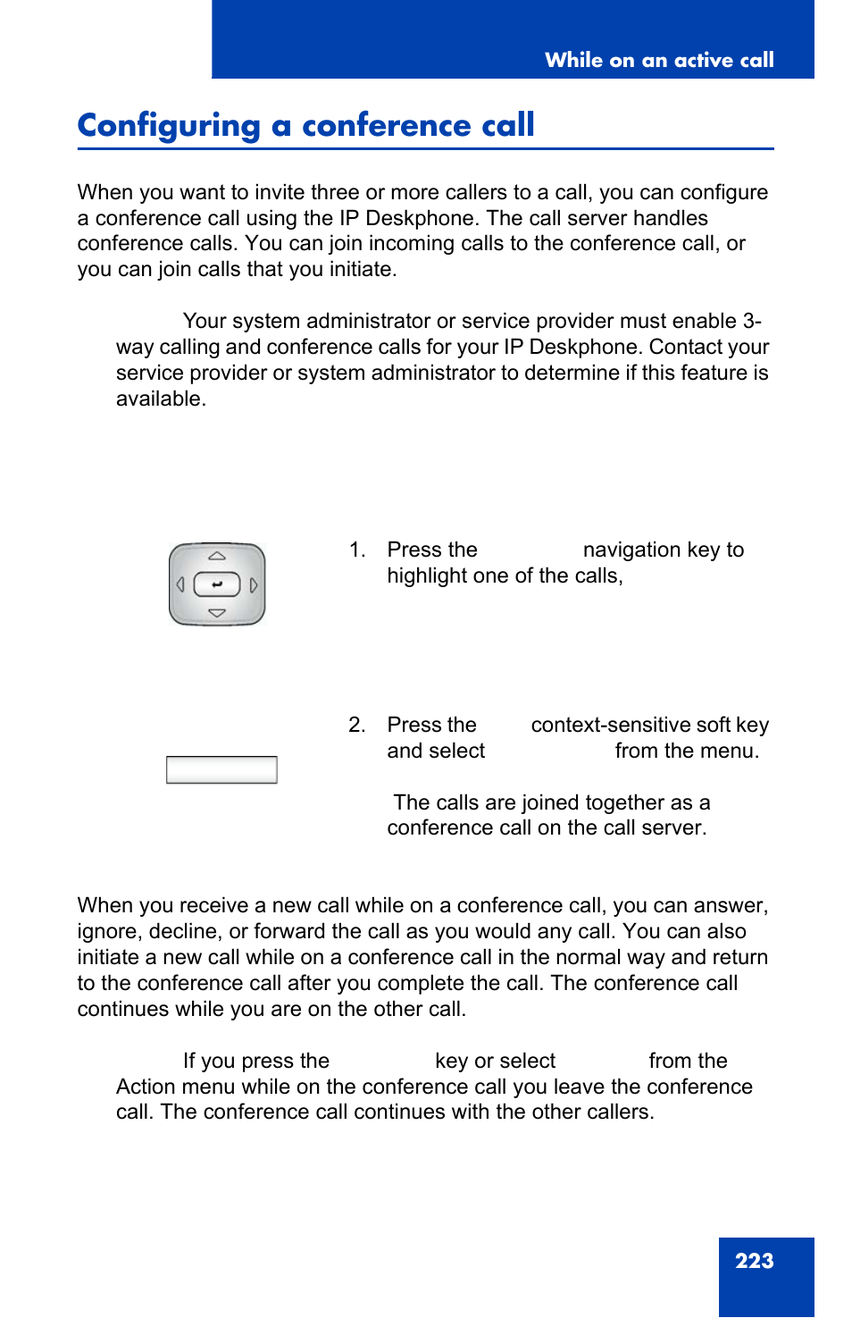 Configuring a conference call, Configuring a, Join | Avaya 1140E IP User Manual | Page 223 / 418