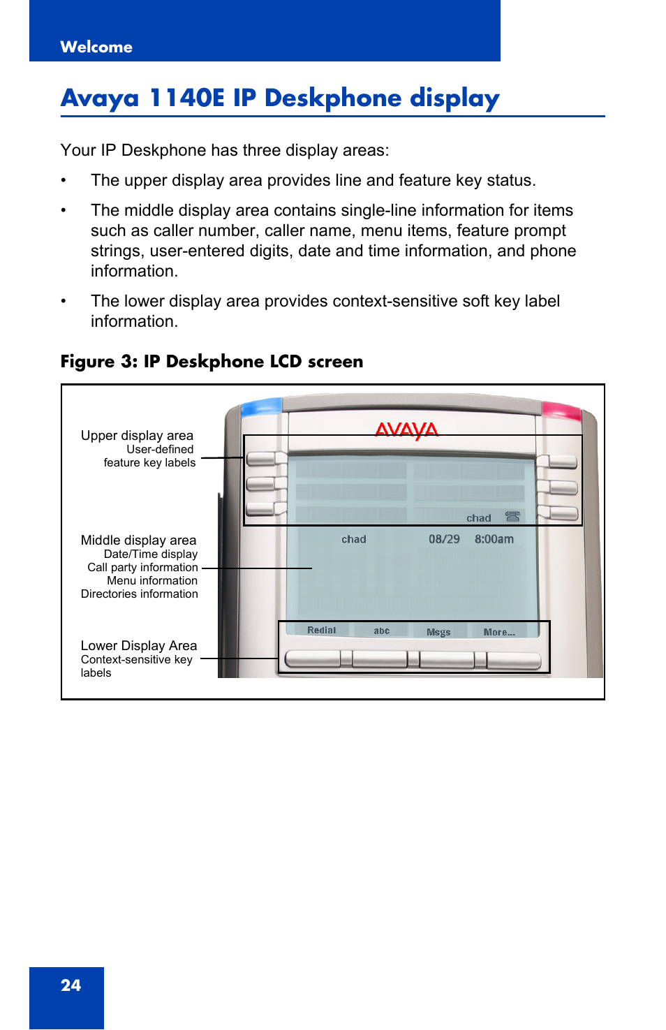 Avaya 1140e ip deskphone display | Avaya 1140E IP User Manual | Page 24 / 418