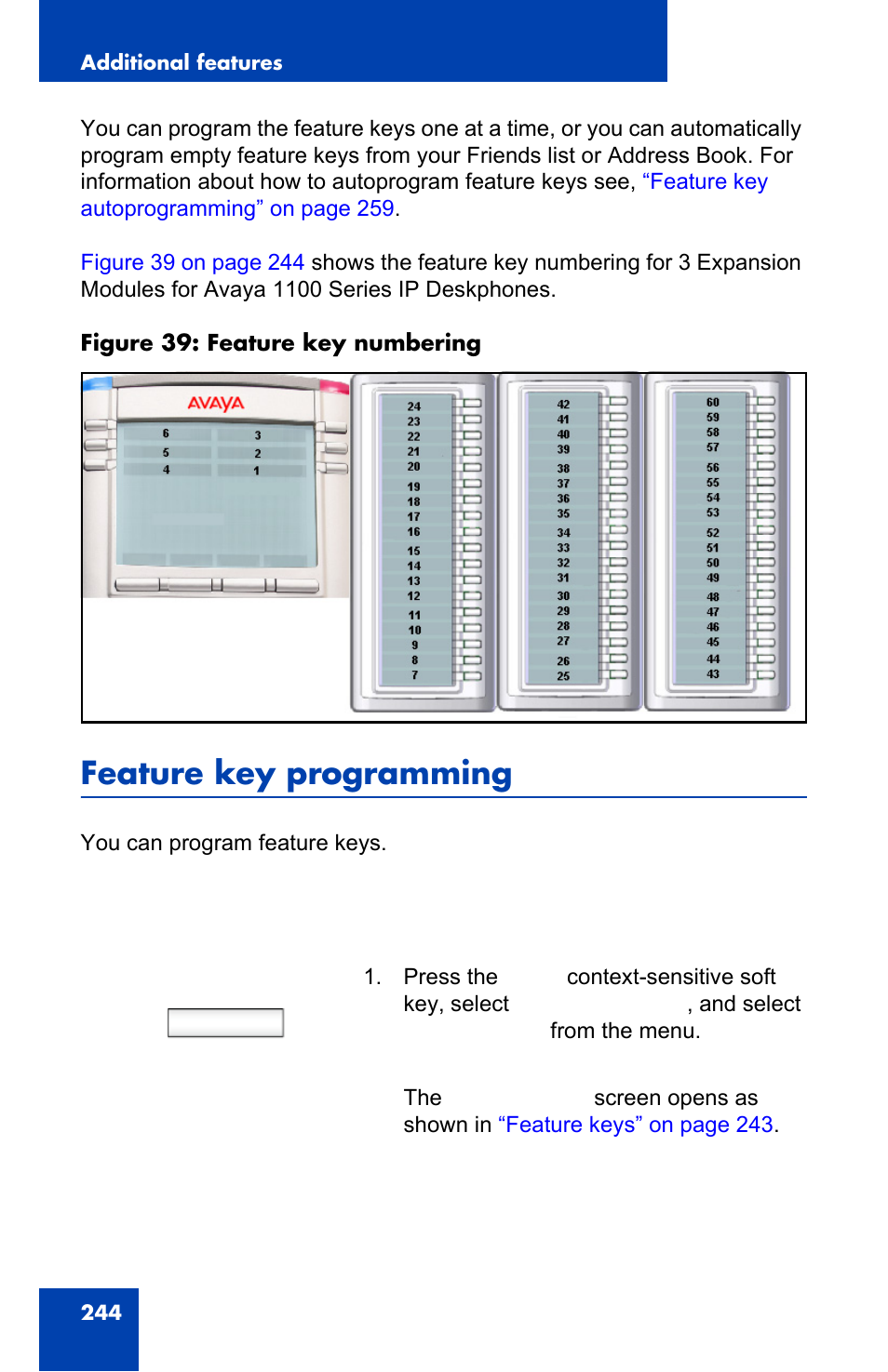 Feature key programming, Prefs | Avaya 1140E IP User Manual | Page 244 / 418