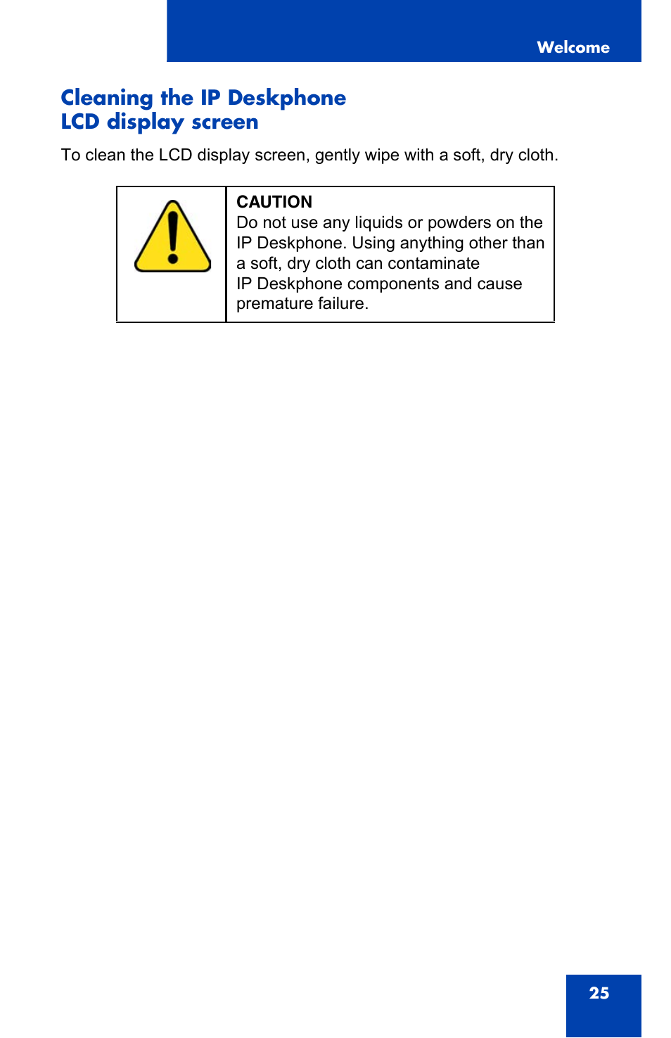 Cleaning the ip deskphone lcd display screen | Avaya 1140E IP User Manual | Page 25 / 418