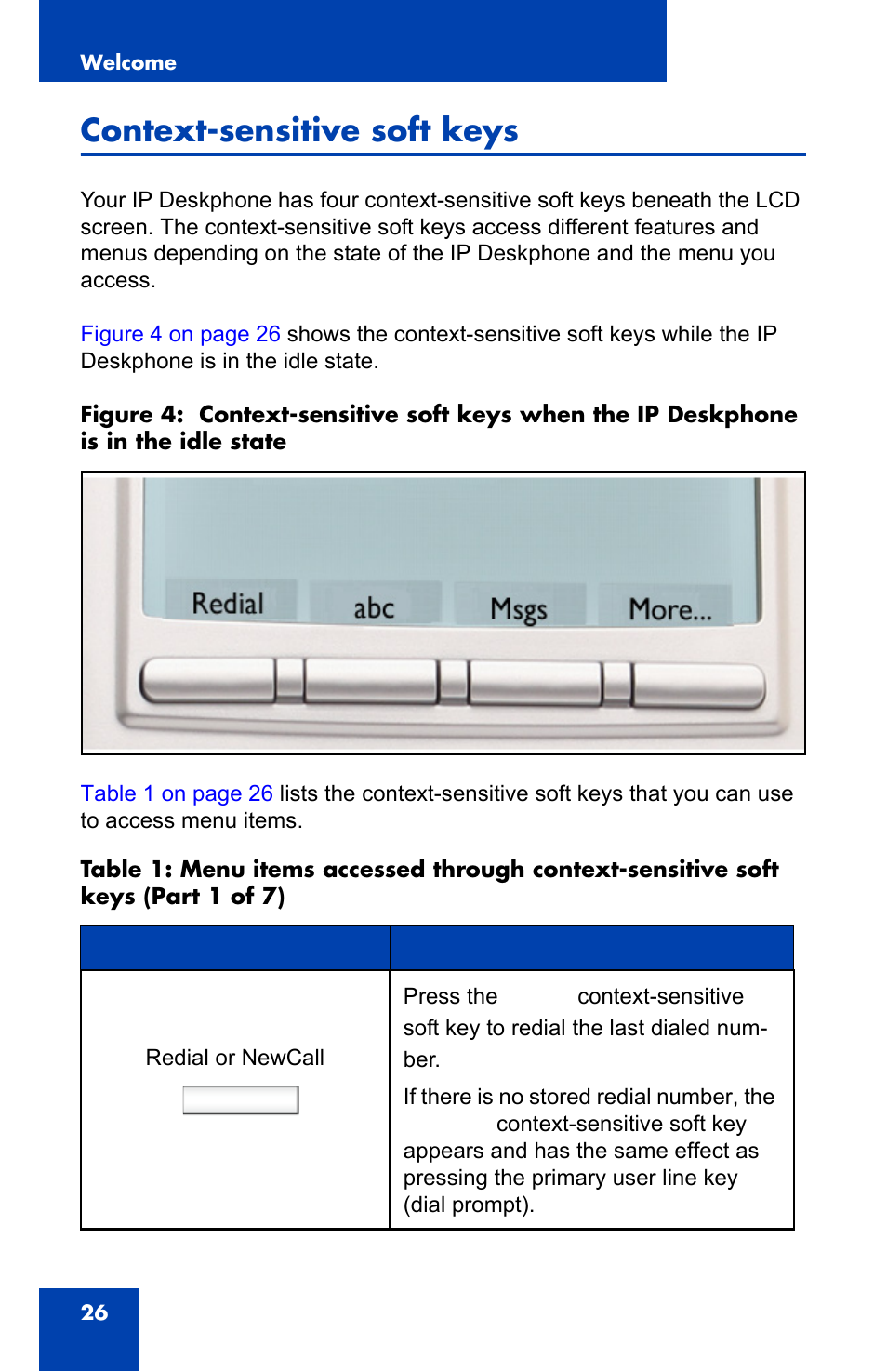 Context-sensitive soft keys | Avaya 1140E IP User Manual | Page 26 / 418