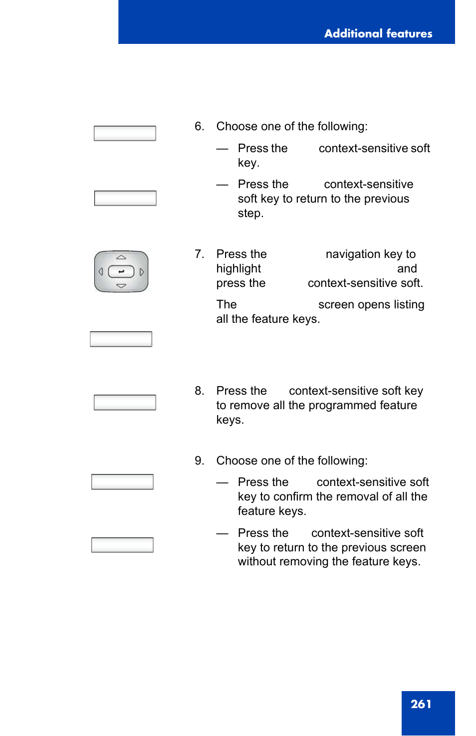 To remove all programmed, Bulk back, Select | Yes no | Avaya 1140E IP User Manual | Page 261 / 418