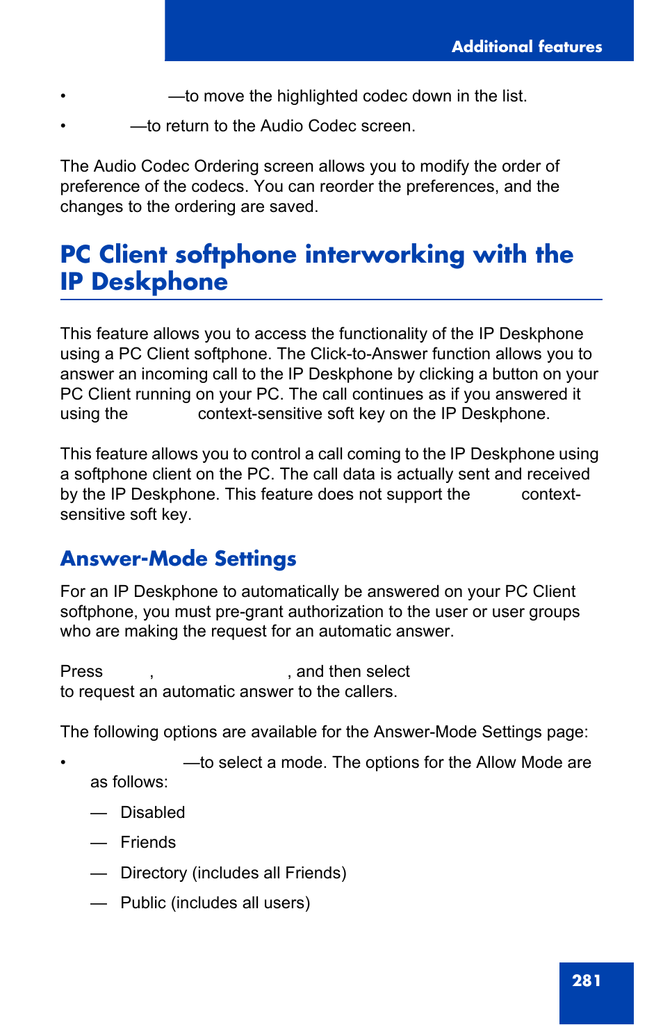 Answer-mode settings | Avaya 1140E IP User Manual | Page 281 / 418