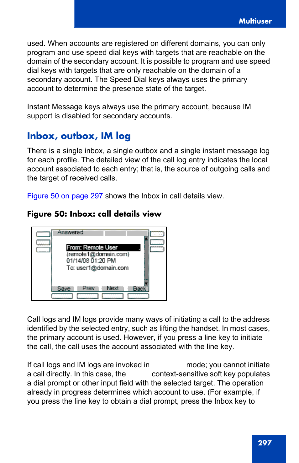 Inbox, outbox, im log | Avaya 1140E IP User Manual | Page 297 / 418