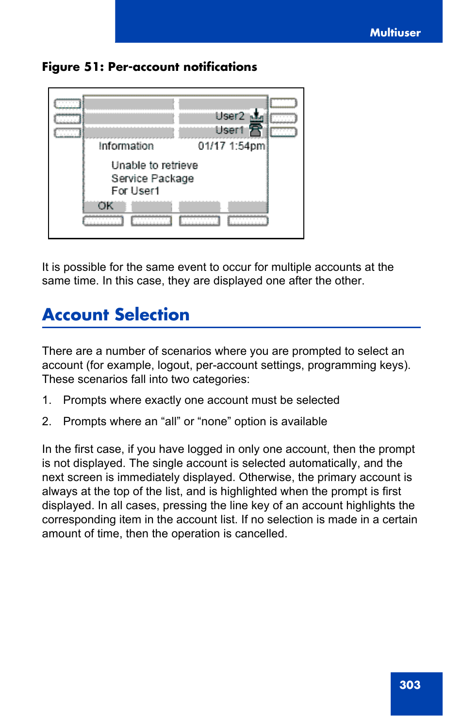 Account selection | Avaya 1140E IP User Manual | Page 303 / 418