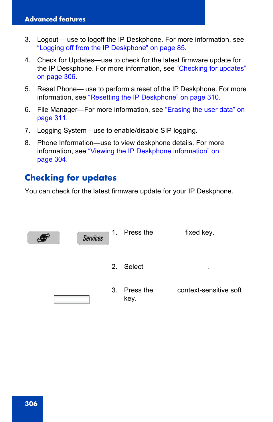 Checking for updates, Select | Avaya 1140E IP User Manual | Page 306 / 418