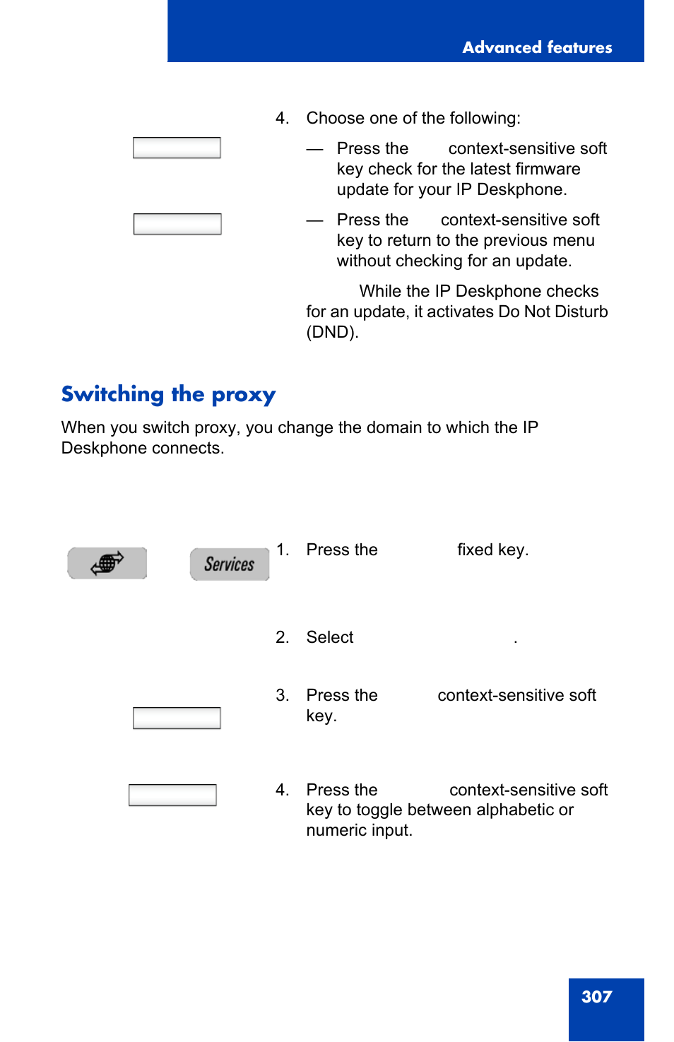 Switching the proxy, Yes no, Select | Avaya 1140E IP User Manual | Page 307 / 418