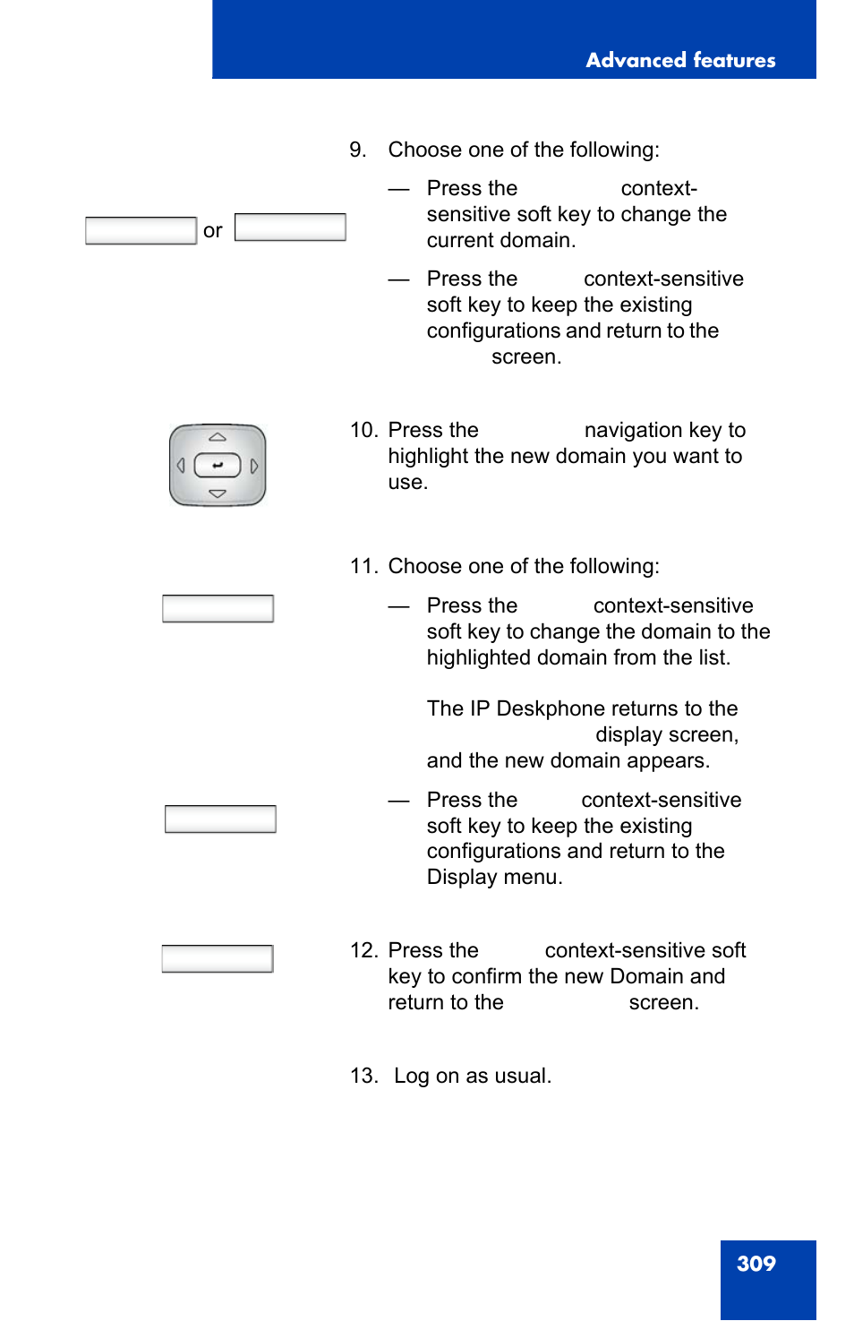 Select back, Done, Domains done | Avaya 1140E IP User Manual | Page 309 / 418