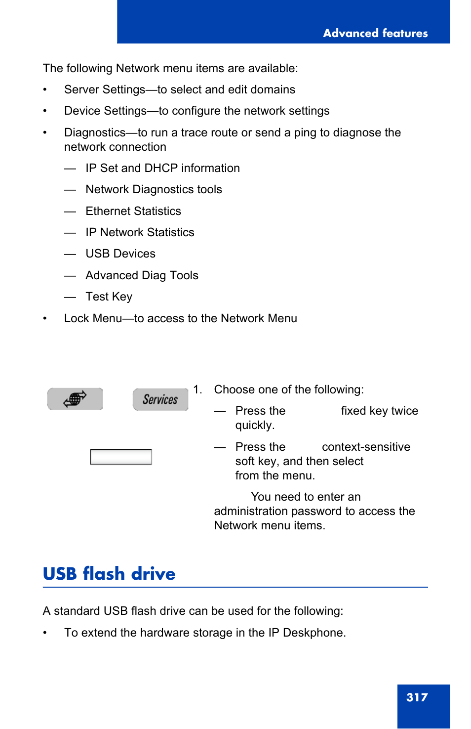 Usb flash drive, Prefs | Avaya 1140E IP User Manual | Page 317 / 418