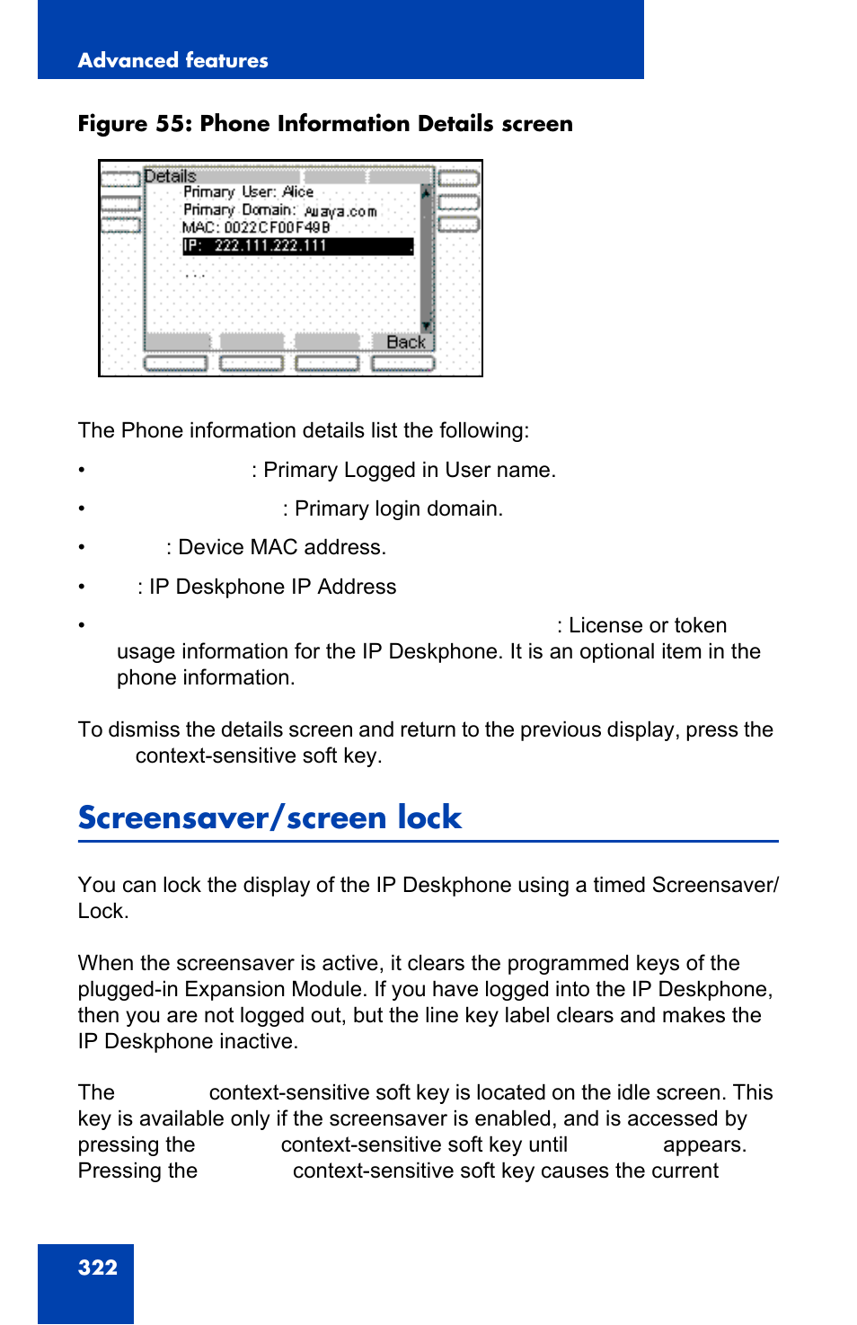 Screensaver/screen lock | Avaya 1140E IP User Manual | Page 322 / 418