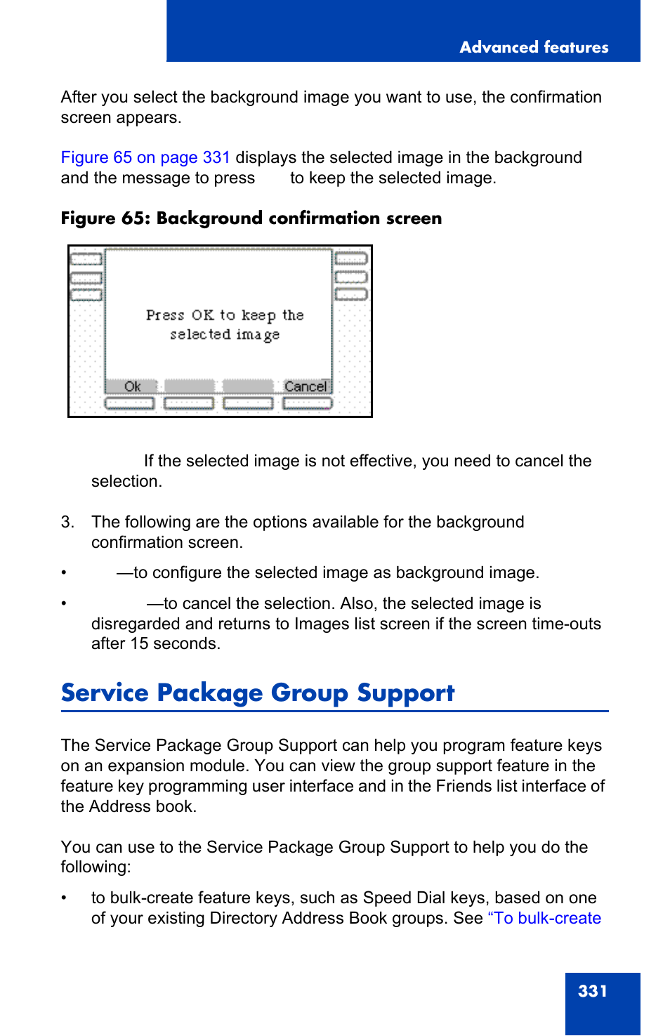 Service package group support | Avaya 1140E IP User Manual | Page 331 / 418