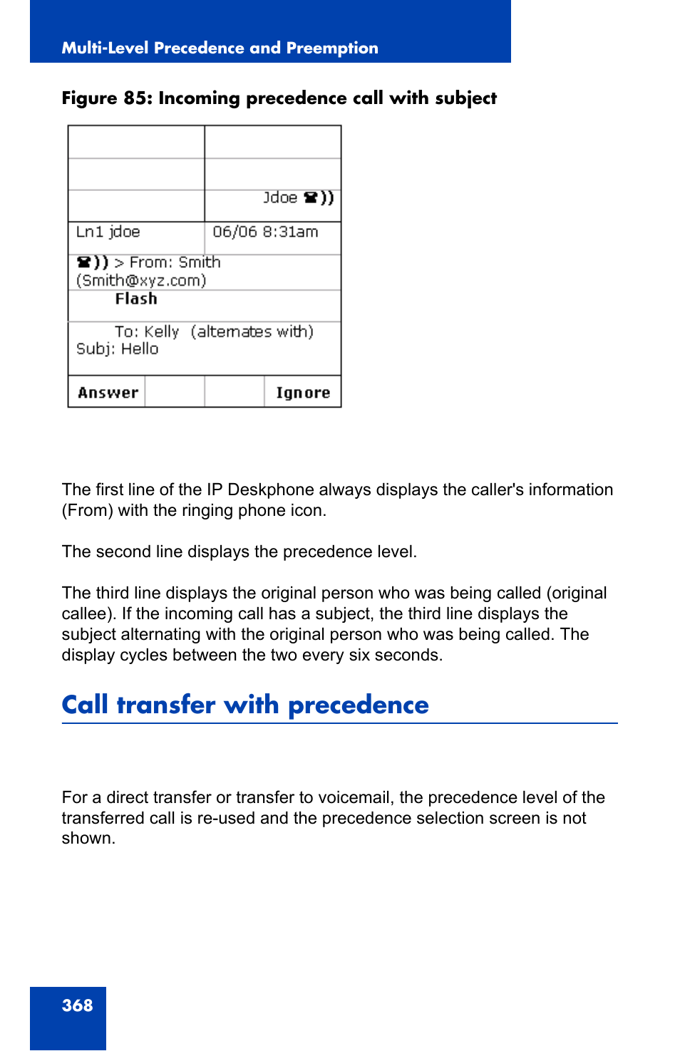 Call transfer with precedence | Avaya 1140E IP User Manual | Page 368 / 418