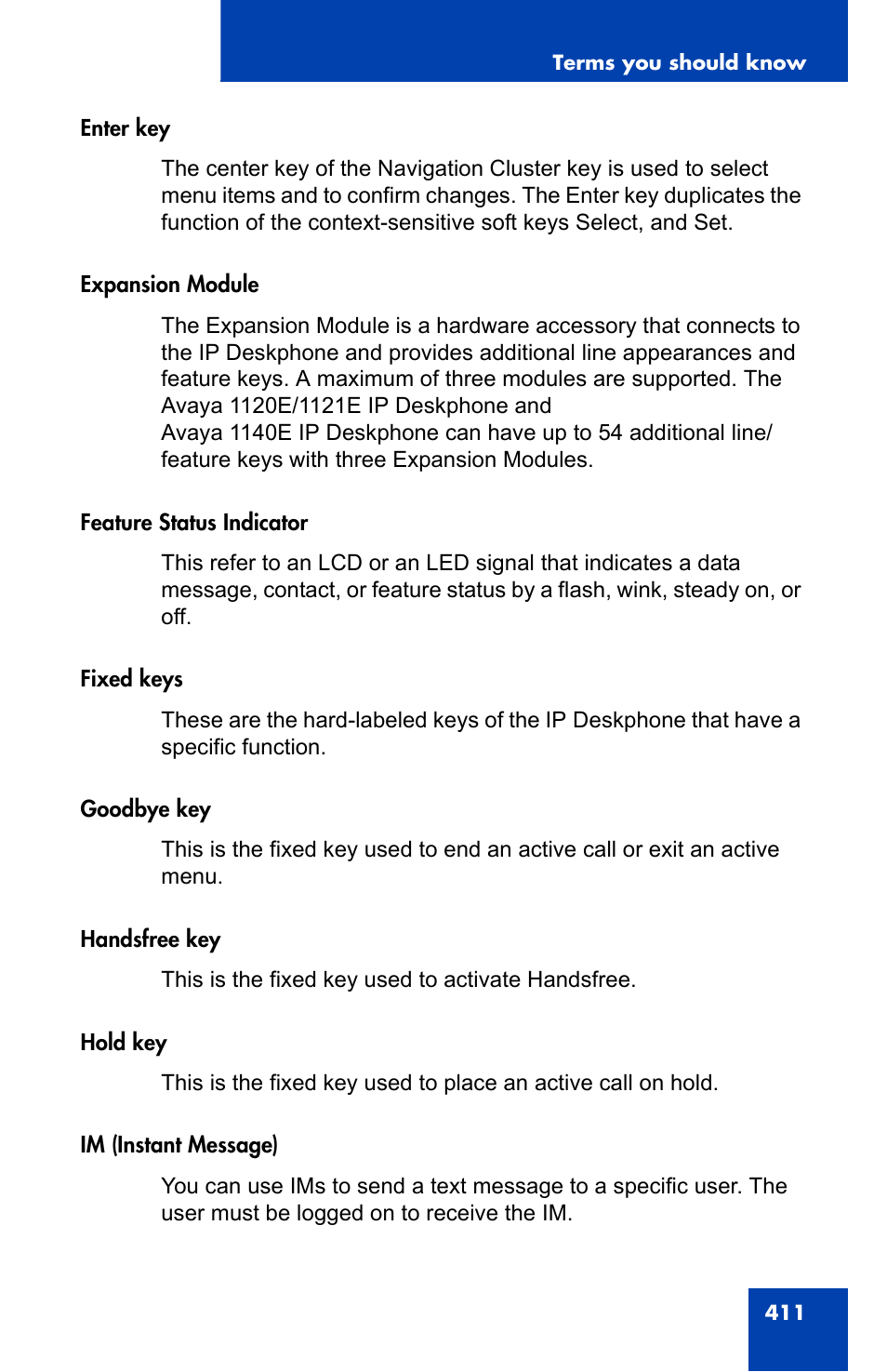 Avaya 1140E IP User Manual | Page 411 / 418