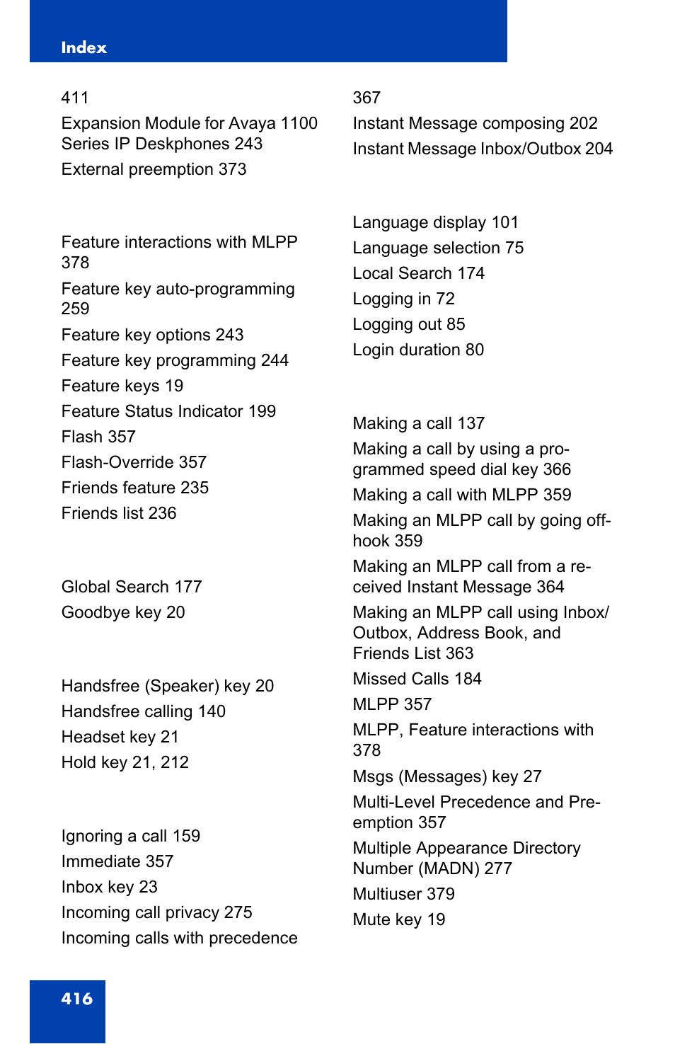 Avaya 1140E IP User Manual | Page 416 / 418