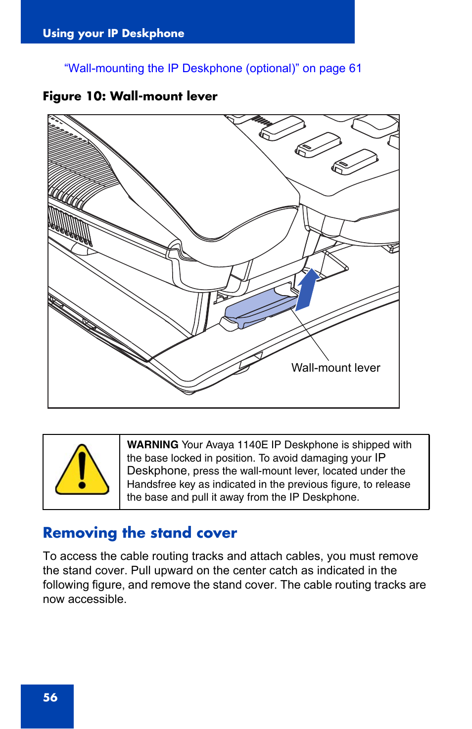 Removing the stand cover | Avaya 1140E IP User Manual | Page 56 / 418