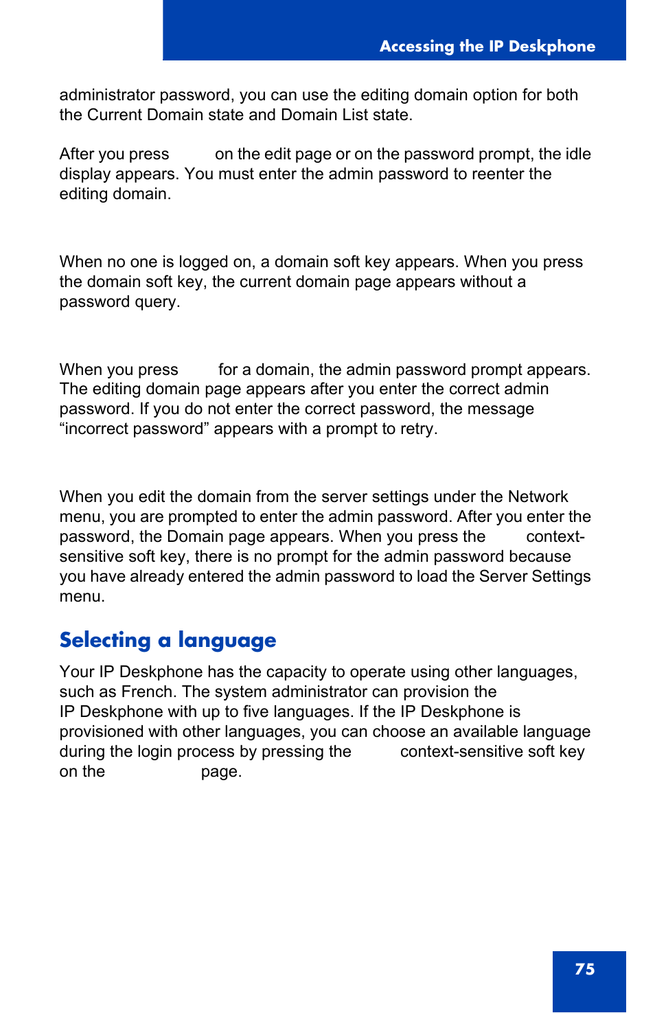 Selecting a language | Avaya 1140E IP User Manual | Page 75 / 418