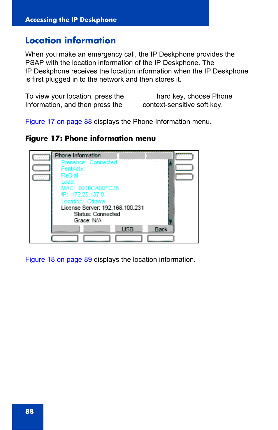 Location information | Avaya 1140E IP User Manual | Page 88 / 418