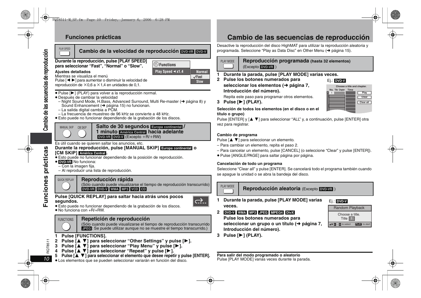 Cambio de las secuencias de reproducción, Funciones prácticas | Panasonic DVDS42 User Manual | Page 10 / 24