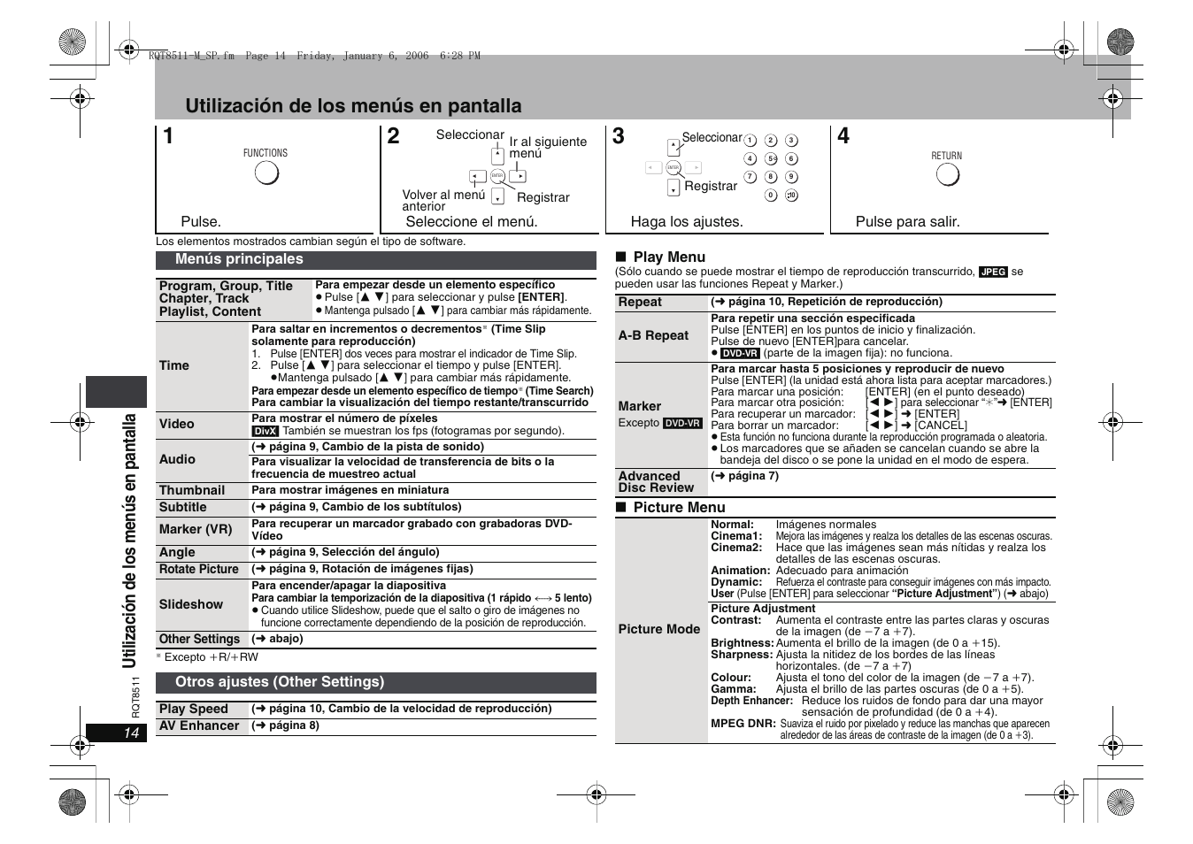 Utilización de los menús en pantalla | Panasonic DVDS42 User Manual | Page 14 / 24