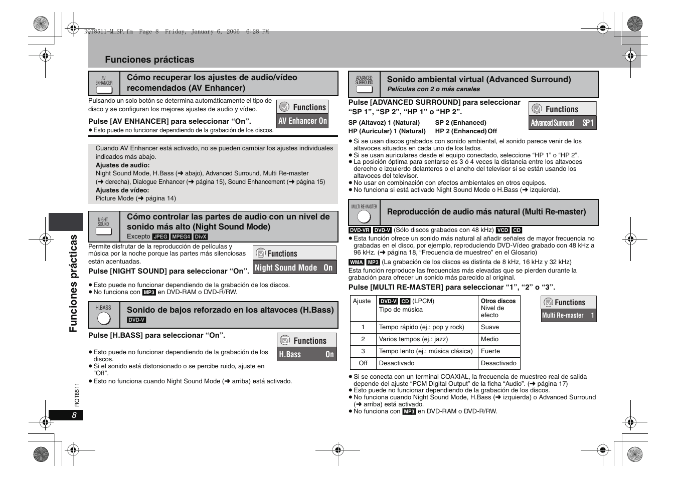 Funci ones p ráct icas, Funciones prácticas | Panasonic DVDS42 User Manual | Page 8 / 24