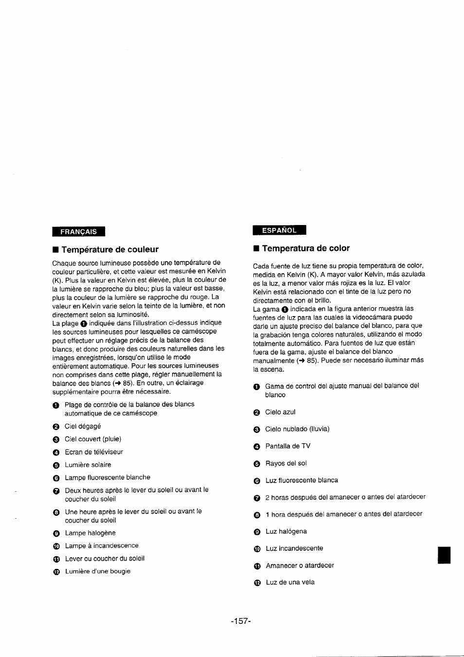 Température de couleur, Temperatura de color, Température de la couleur | Panasonic NVDS5EG User Manual | Page 157 / 184