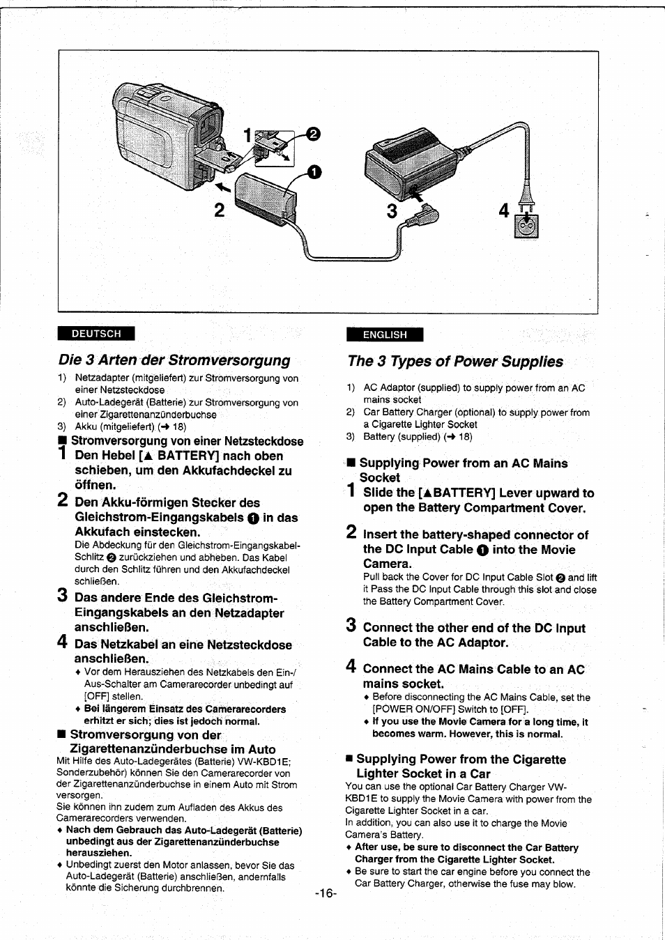 Die 3 arten der stromversorgung, The 3 types of power supplies | Panasonic NVDS5EG User Manual | Page 16 / 184