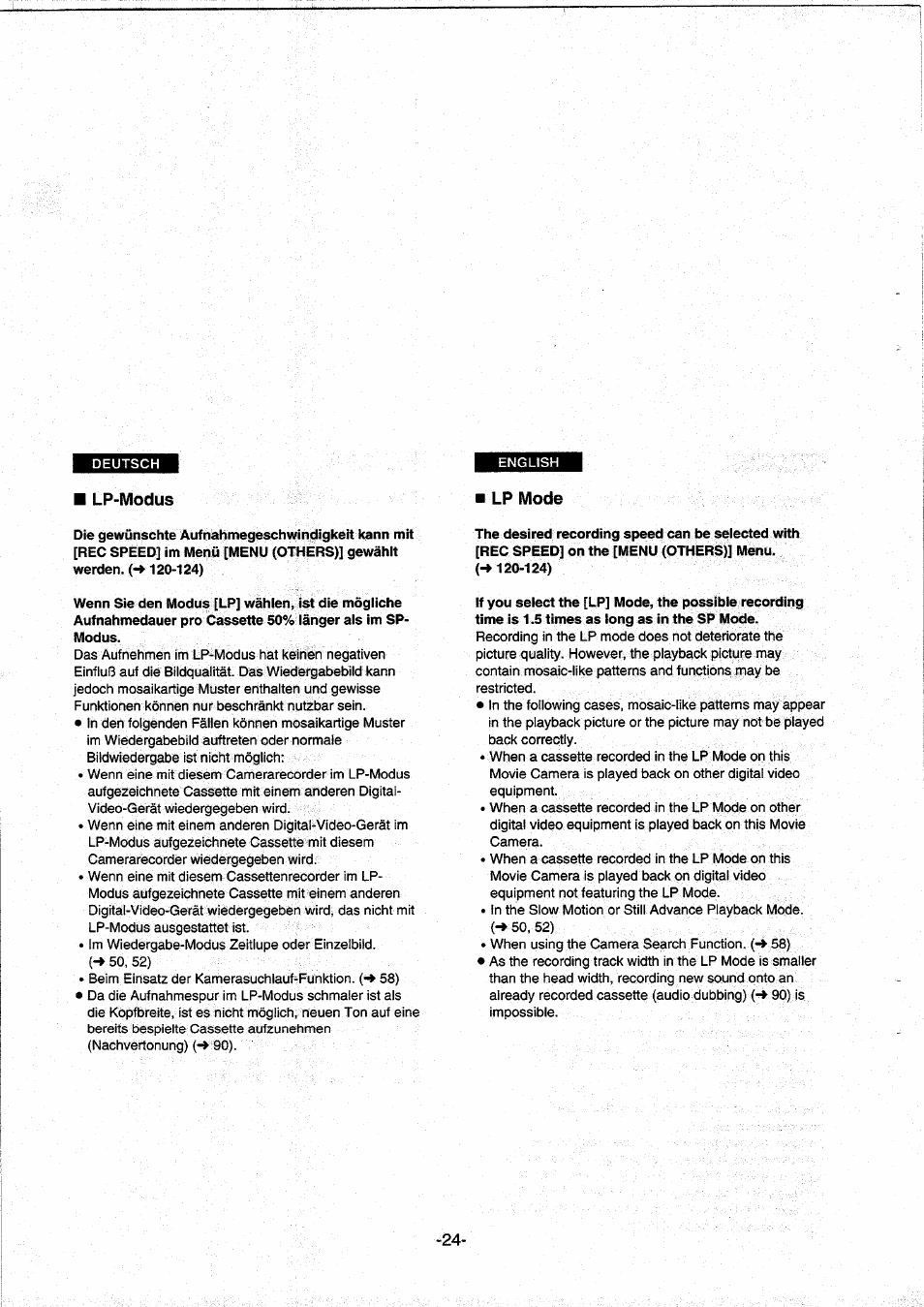 Lp-modus, Lp-modus lp mode | Panasonic NVDS5EG User Manual | Page 24 / 184