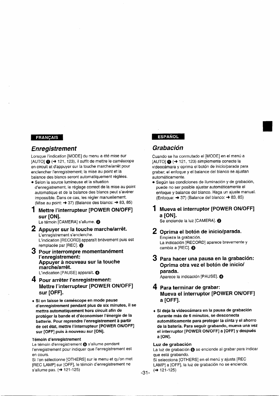 Enregistrement, Grabacíón, Grabación | Panasonic NVDS5EG User Manual | Page 31 / 184