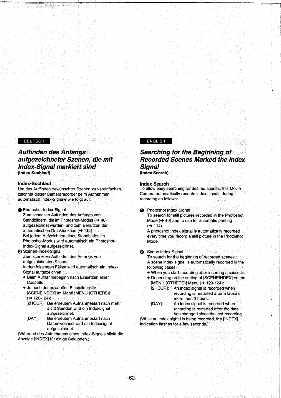 Index-suchiauf, Index search | Panasonic NVDS5EG User Manual | Page 62 / 184