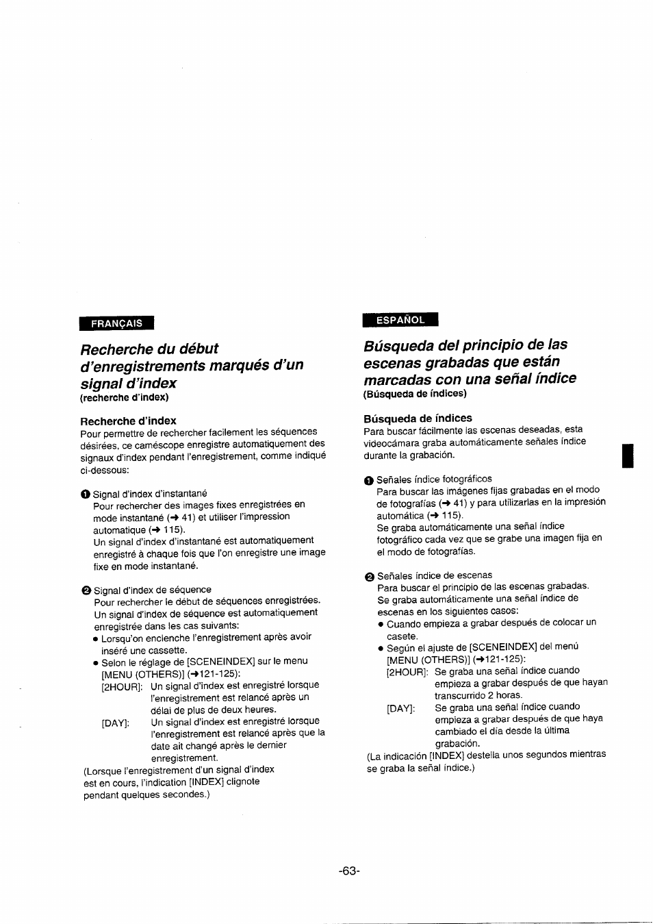 Recherche d’index), Recherche d’index, Búsqueda de índices) | Búsqueda de índices | Panasonic NVDS5EG User Manual | Page 63 / 184