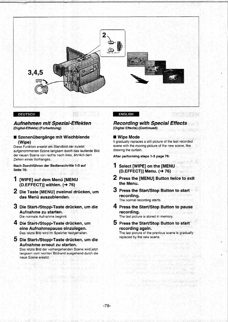 Auf nehmen mit spezial-effekten, Recording with special effects | Panasonic NVDS5EG User Manual | Page 78 / 184