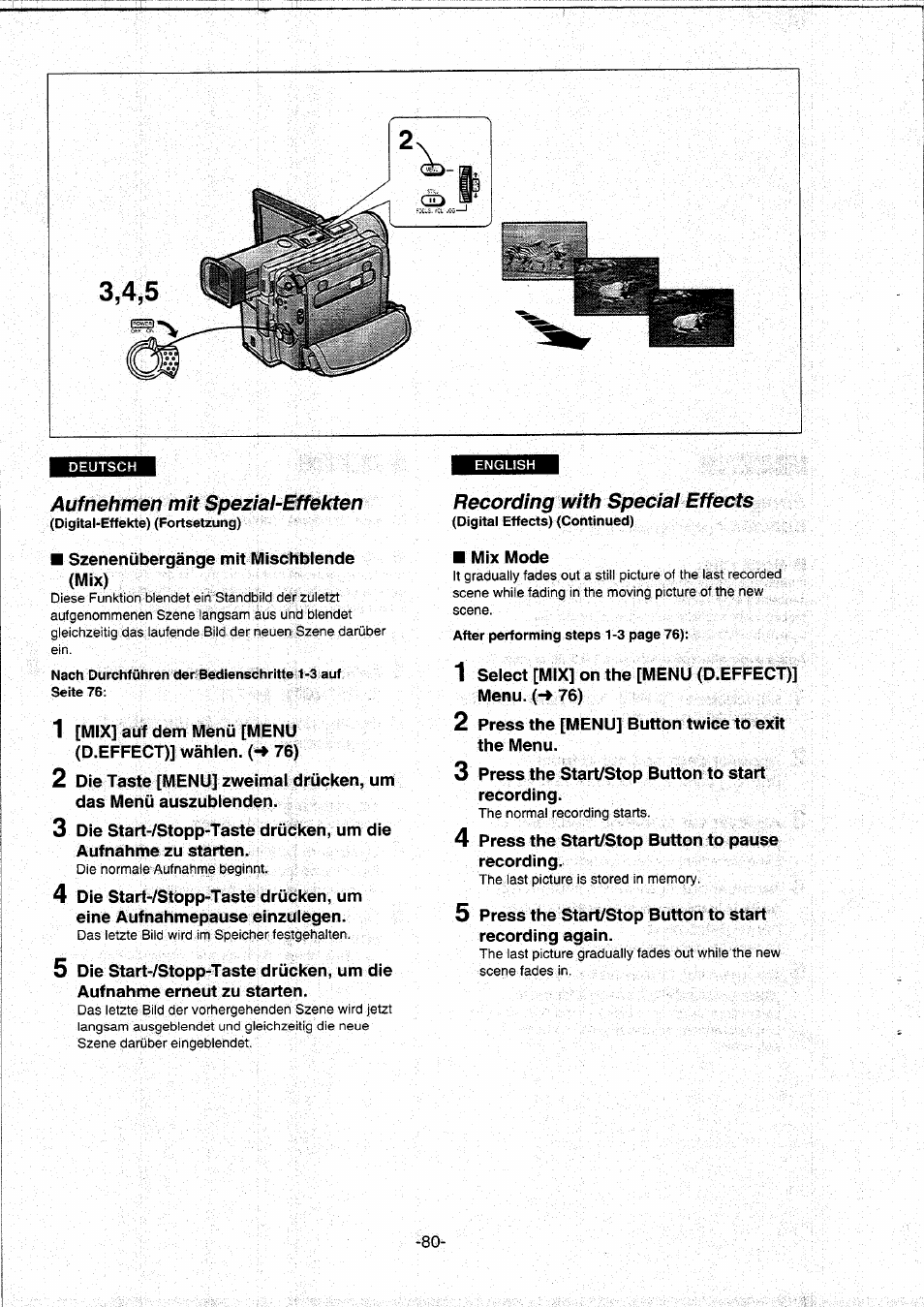 Aufnehmen mit spezial-effekten, Recording with special effects | Panasonic NVDS5EG User Manual | Page 80 / 184