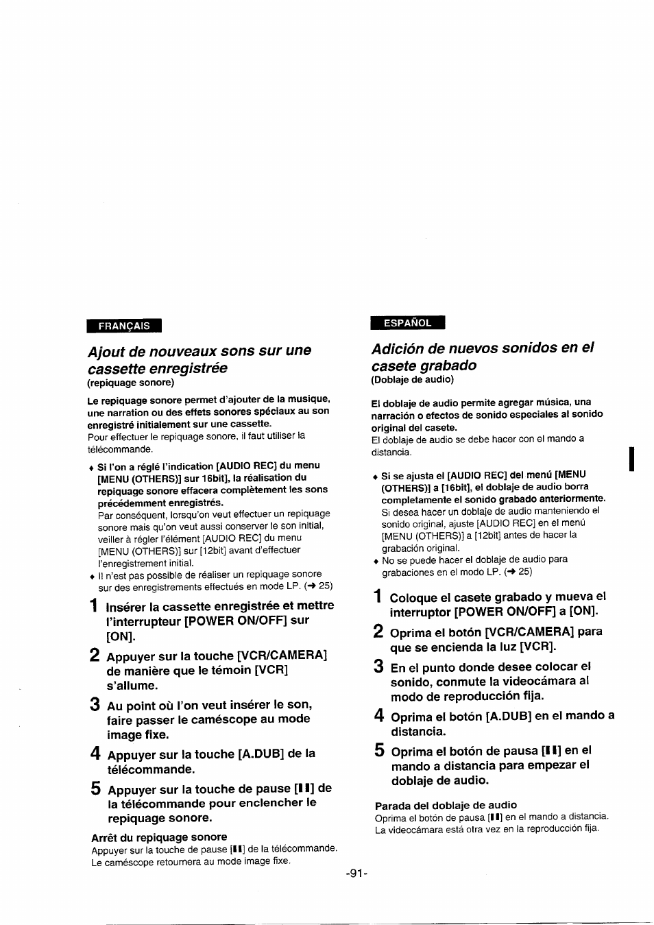 Adición de nuevos sonidos en el casete grabado | Panasonic NVDS5EG User Manual | Page 91 / 184