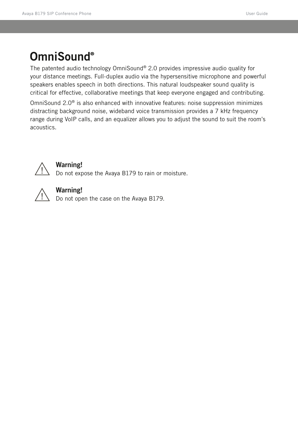Warning | Avaya B179 User Manual | Page 4 / 54