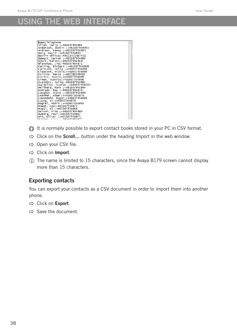 Using the web interface | Avaya B179 User Manual | Page 42 / 54