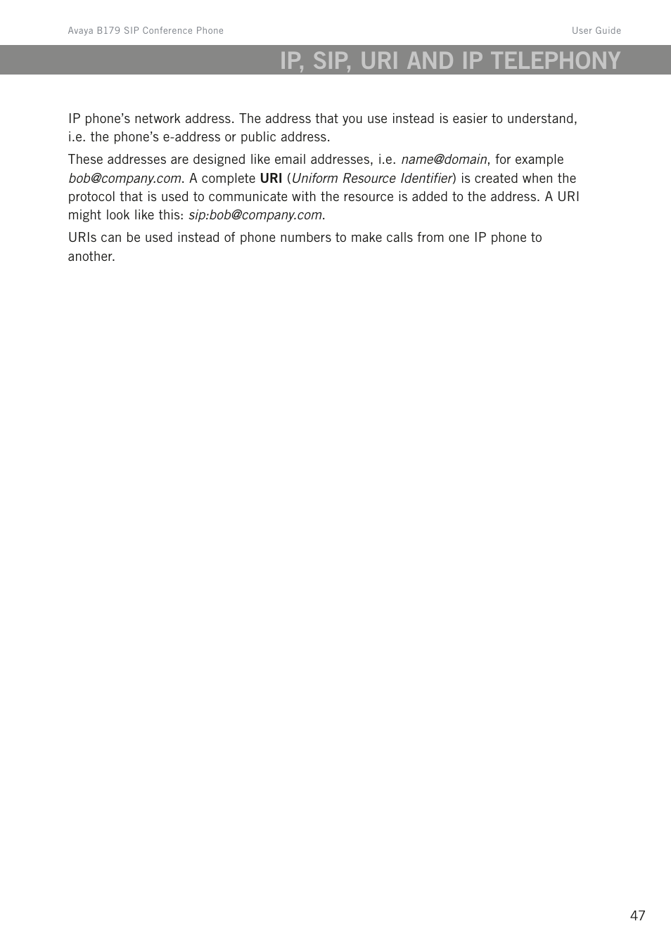Ip, sip, uri and ip telephony | Avaya B179 User Manual | Page 51 / 54