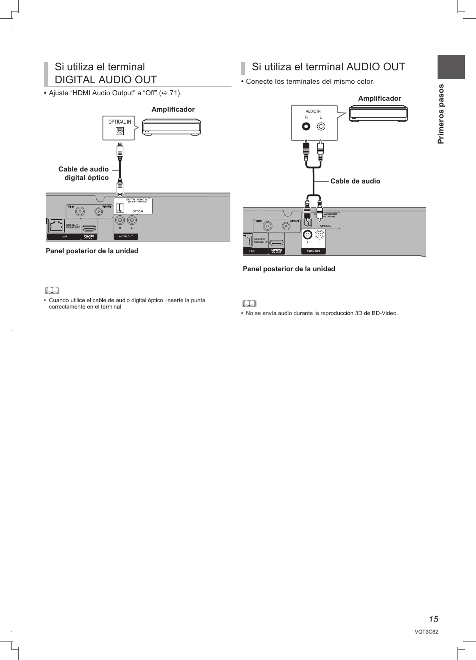 Si utiliza el terminal digital audio out, Si utiliza el terminal audio out, Pr im er os p as os | Panasonic DMRPWT500EC User Manual | Page 15 / 96