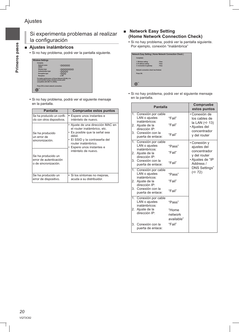 Ajustes, Ajustes inalámbricos | Panasonic DMRPWT500EC User Manual | Page 20 / 96