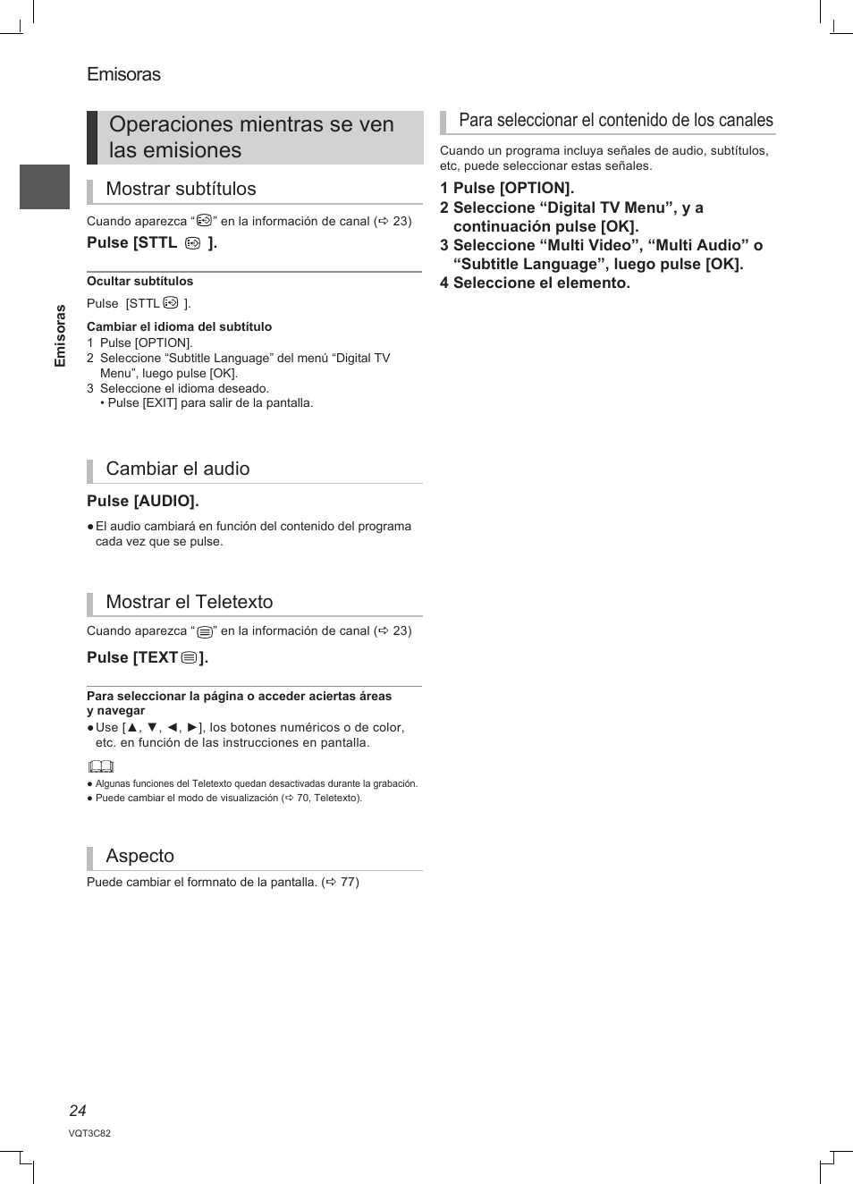 Operaciones mientras se ven las emisiones, Emisoras | Panasonic DMRPWT500EC User Manual | Page 24 / 96