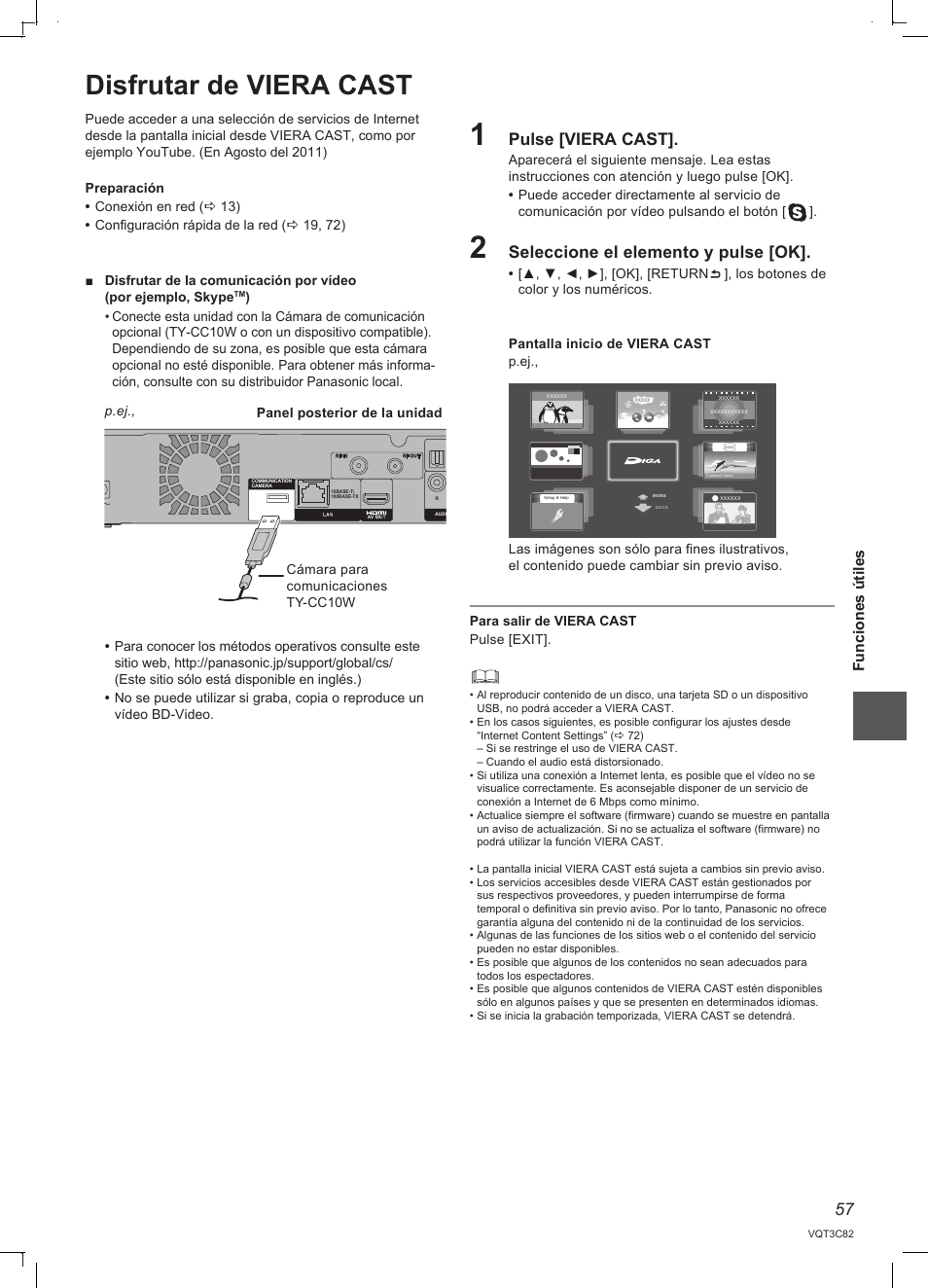 Disfrutar de viera cast, Pulse [viera cast, Seleccione el elemento y pulse [ok | Panasonic DMRPWT500EC User Manual | Page 57 / 96